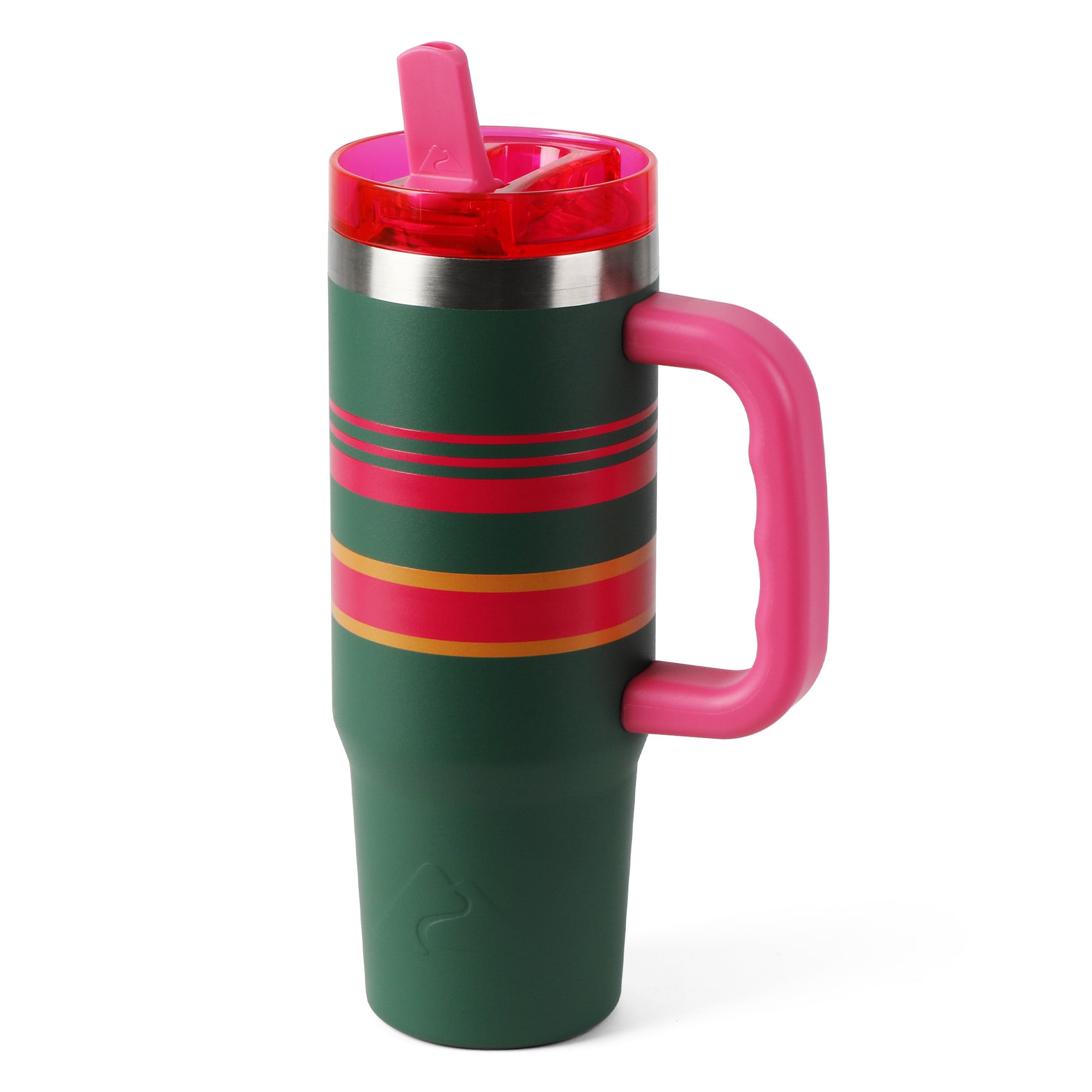 Ozark Trail Varsity 30 oz Stainless Steel Insulated Tumbler with Handle, Green and Pink Stripe