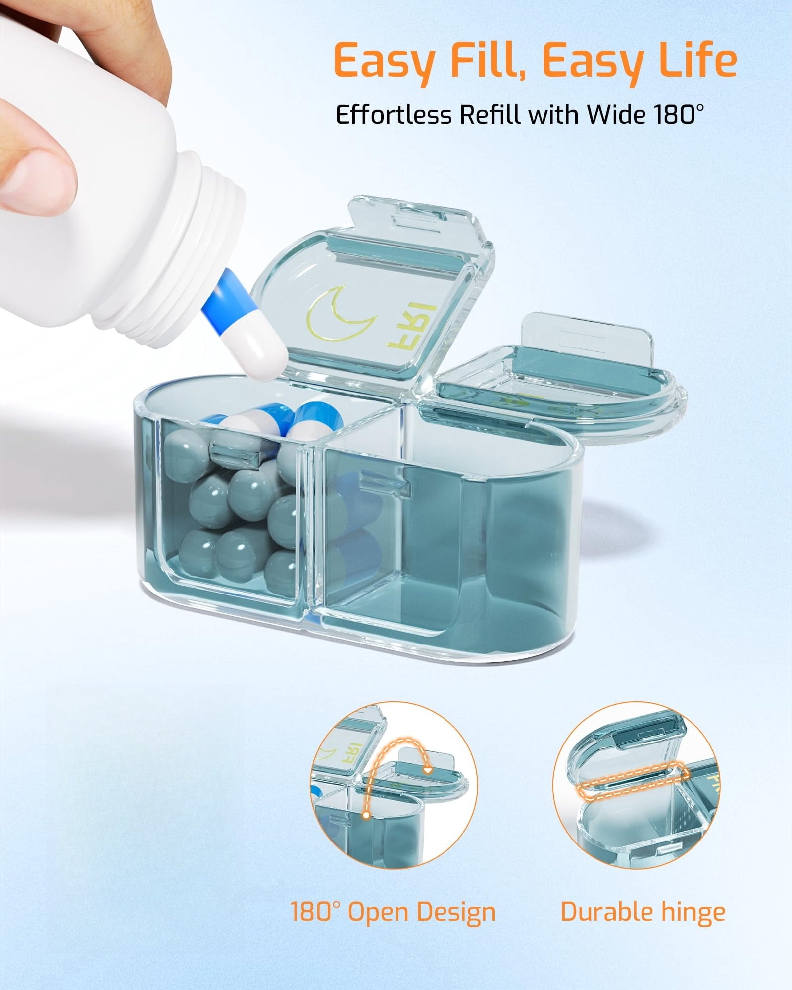 Weekly Pill Organizer 2 Times a Day, 7-Day AM PM Medicine Case, Travel-Friendly Pill Box for Fish Oils, Vitamins & Supplements