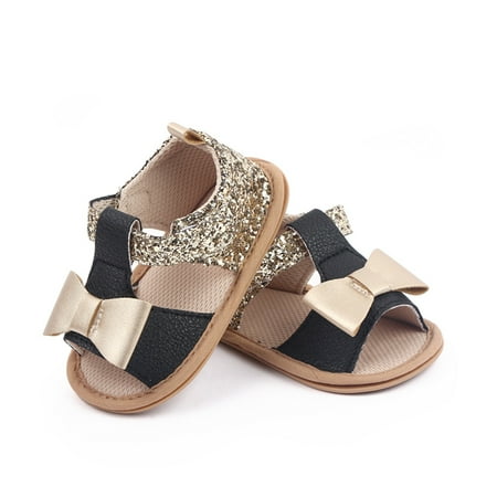 

TOWED22 Ummer Sandals Girls Open Toe Shoes First Walkers Shoes Summer Toddler Bowknot Paillette Shoes For Toddler Girls Black