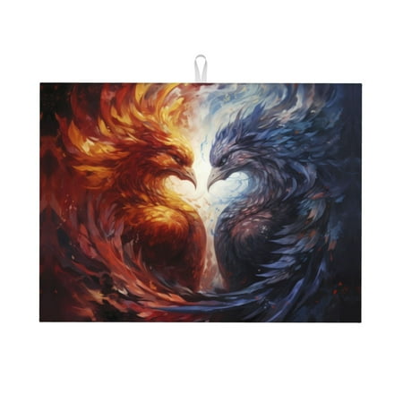 

Dish Drying Mat Red and White Fire Bird Highly Absorbent Microfiber Drying Mat Kitchen Counter or Sink Drawer Liner 18x24 Kitchen Drying Mat Coffee Mat Kitchen Essentials
