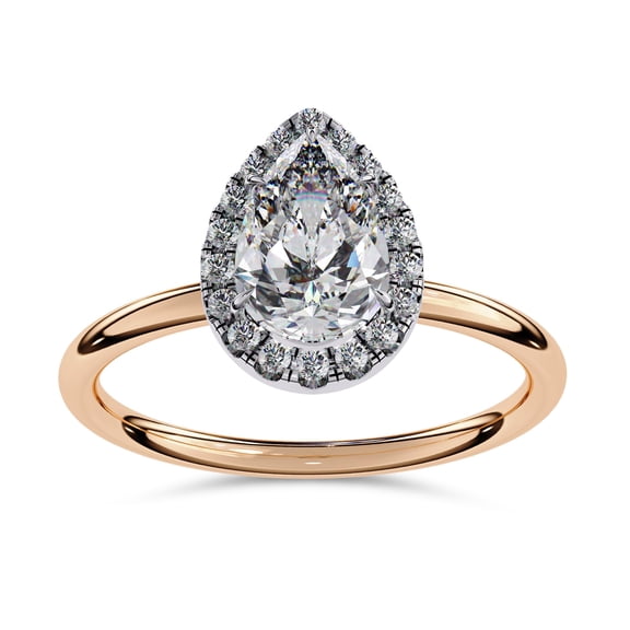 AFFY Halo Solitaire Engagement Rings for Women Center 9x6mm Pear Cut Lab Created Moissanite Wedding Anniversary Ring in 10K Solid Rose Gold Size-10
