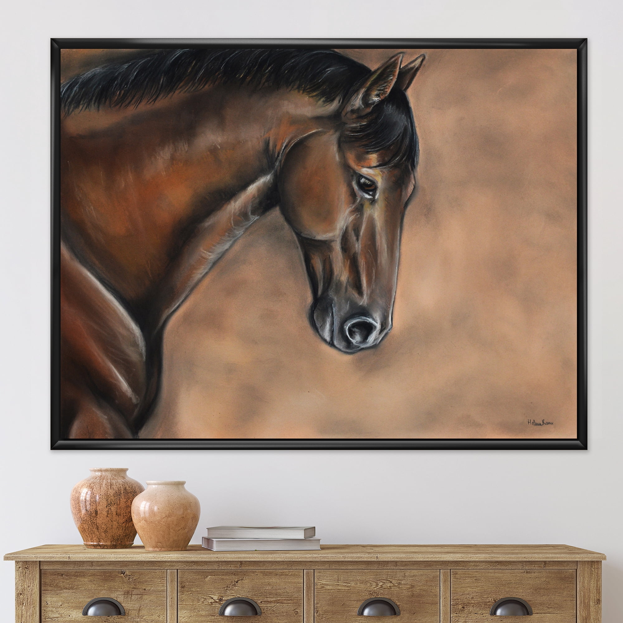 Designart 'Close Up Portrait Of A Brown Bay Horse' Farmhouse Framed Canvas Wall Art Print