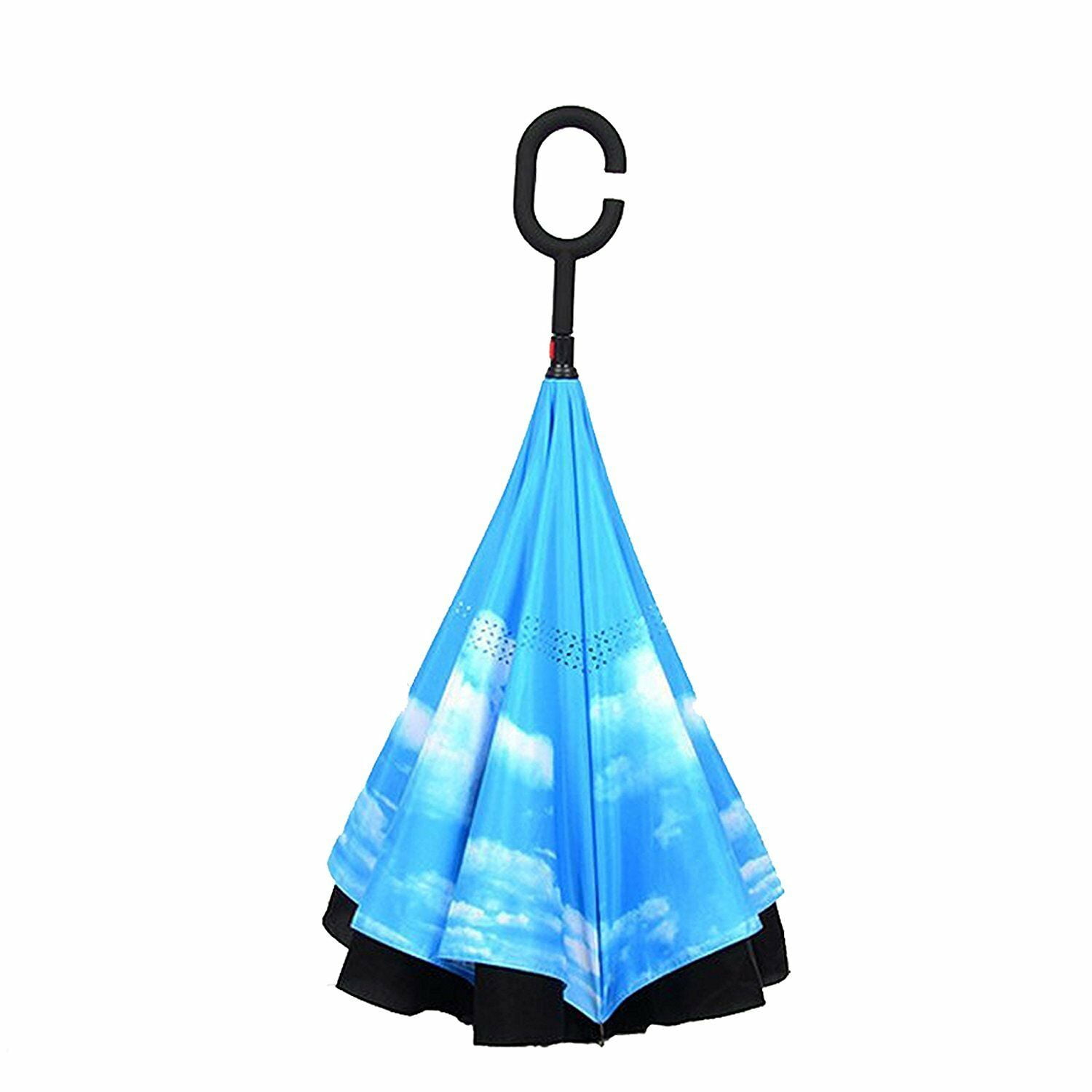 Inverted Umbrella Windproof Reverse Double Layer with C-shaped Hands-Blue Cloud EHD
