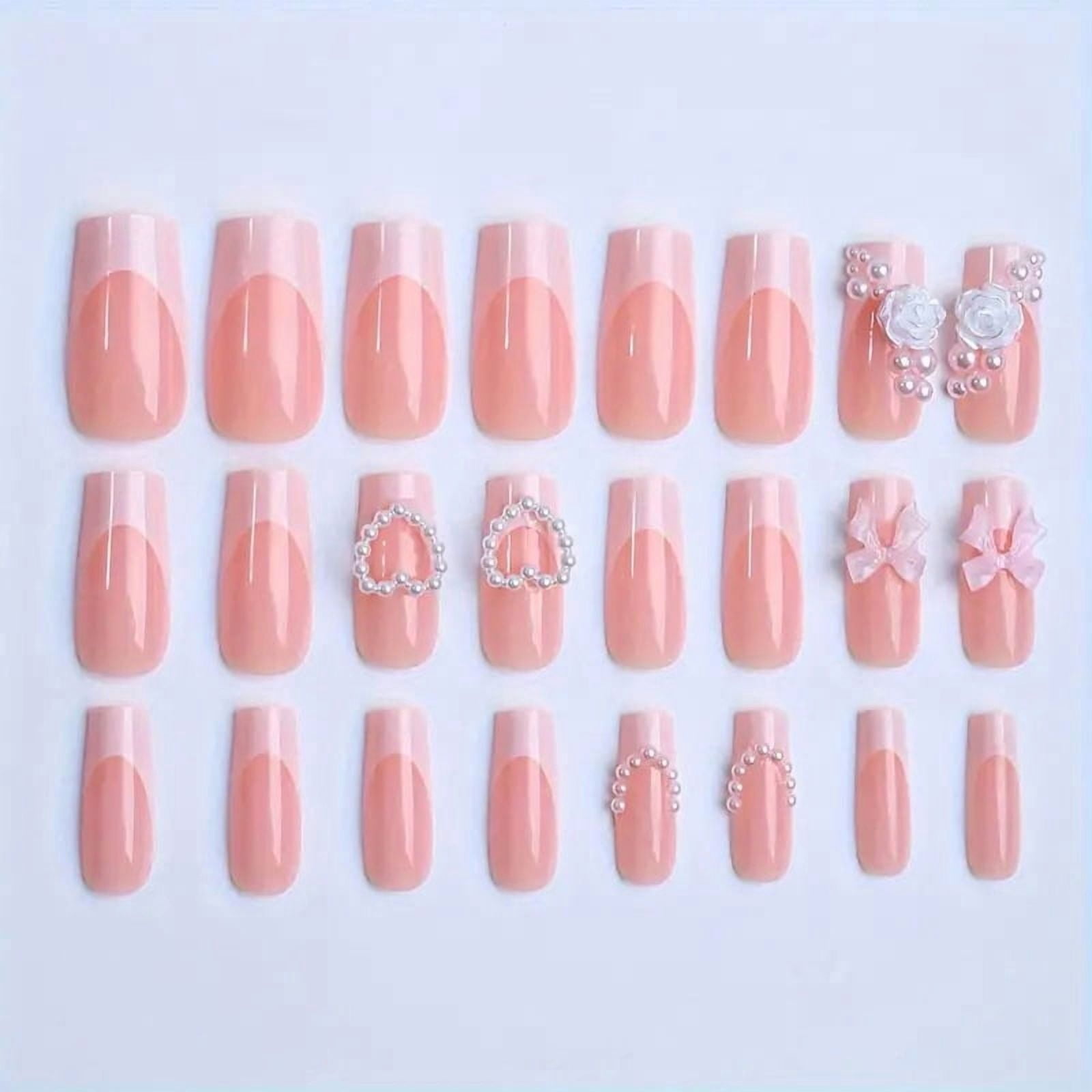 Cross-border hot-selling simple and fashionable white French manicure pure desire butterfly detachable wearable nail fake nail nail piece
