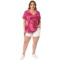 thumbnail image 3 of DARING DIVA Women's Plus Size V Neck Short Sleeve Tie Dye Tunic Top 3X Burgundy, 3 of 6