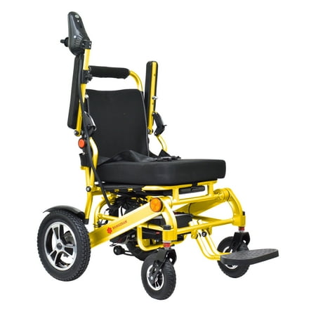 Thunderbolt Manual Reclining Foldable Electric Wheelchair for Adults & Seniors, Adjustable Backrest & Wide Seat | Compact Mobility Scooter | Transport Chair (Gold, Manual Recline)