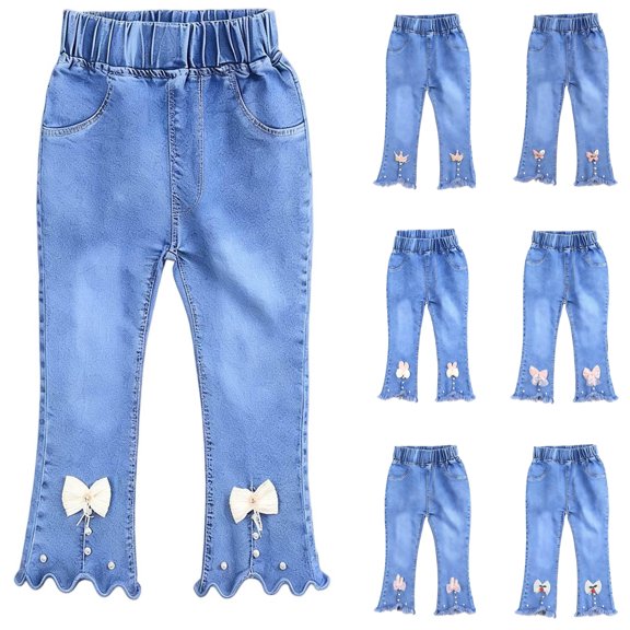 Hrsba Girls Jeans Pearl Flare Slim Elastic Waist Daily Outer Bottoms