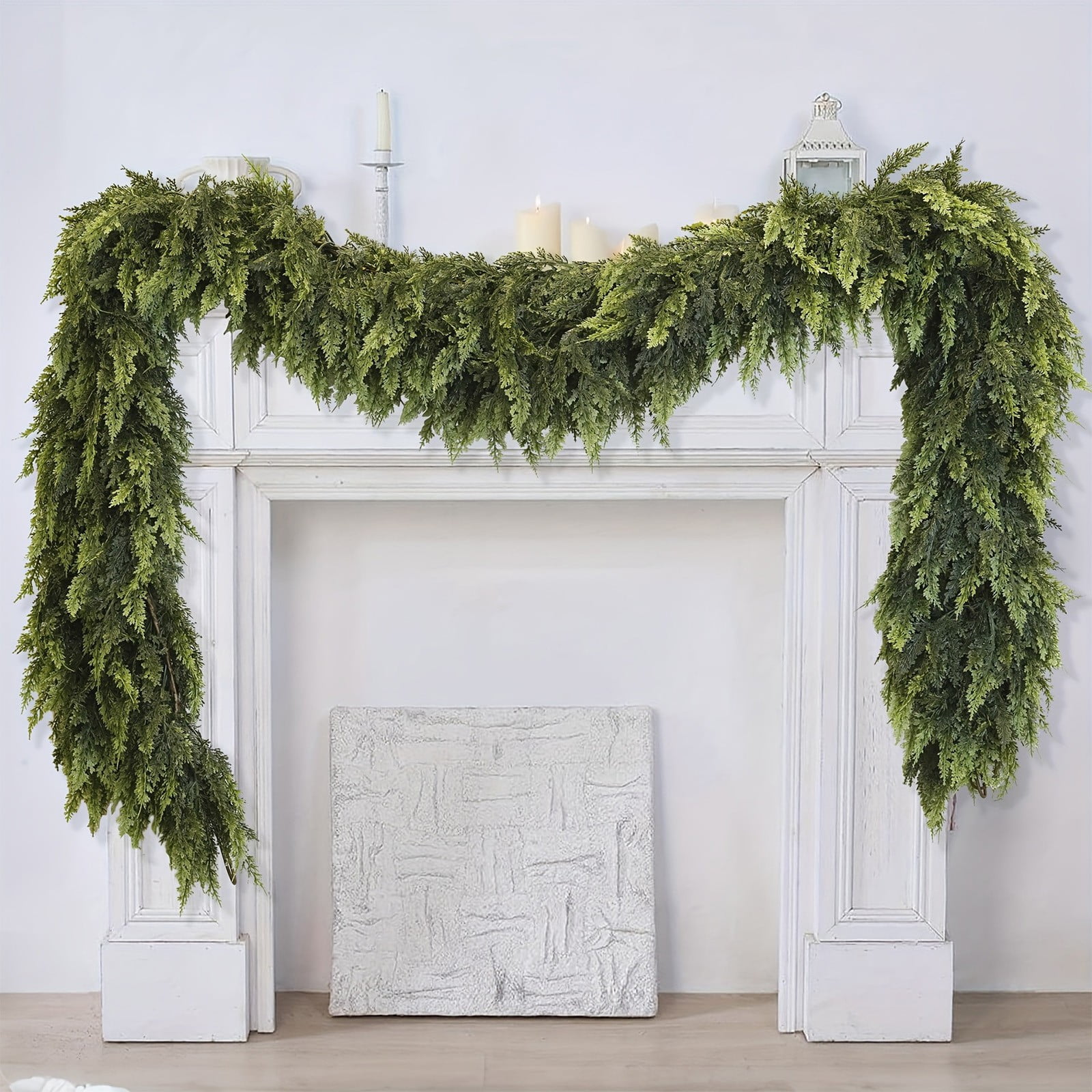 KOYPTL 9ft Christmas Garlands Norfolk Pine Garland Real Touch Artificial Faux Greenery Garland for Table, Mantle, Staires, Wall Holiday Indoor Outdoor Christmas Decorations(Lush)