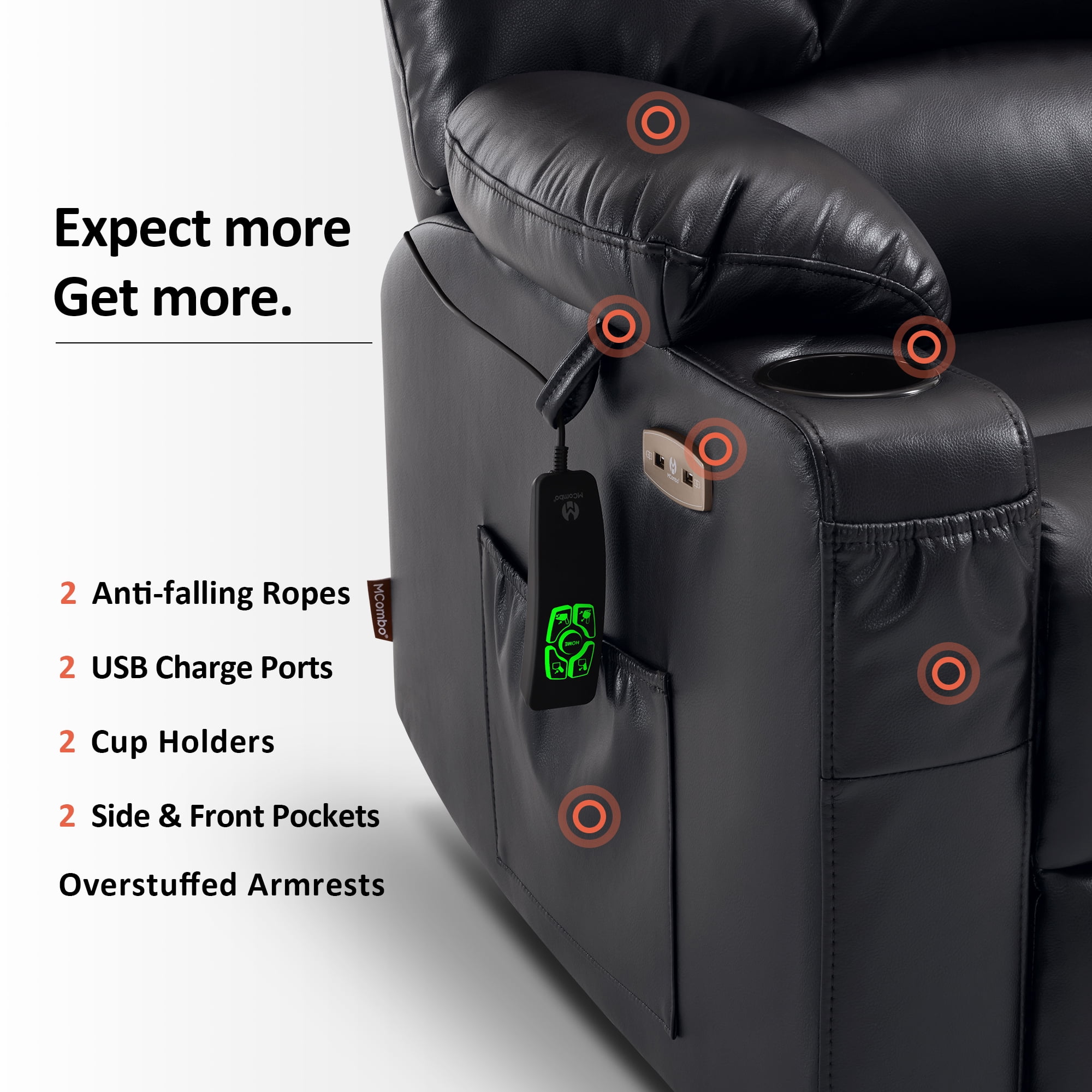 MCombo Oversized Lay Flat Power Lift Recliner with 27.2'' Wide Seat for Bariatric Elderly, Infinite Position, Faux Leather(Medium-Wide, Black)
