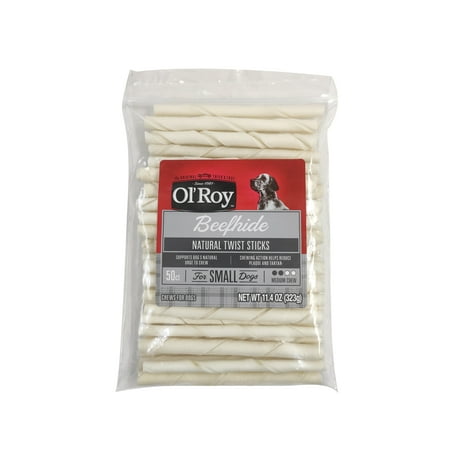 Ol Roy Rawhide Sticks Natural Beefhide, Chews for Dogs, 5", 11.4 oz, 50 Count, Dry