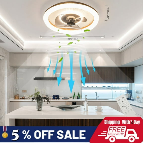 Modern Ceiling Fan With Light& Remote Control Flush Mount Ceiling Fan 3-Color W/o Bulb for Living Rooms
