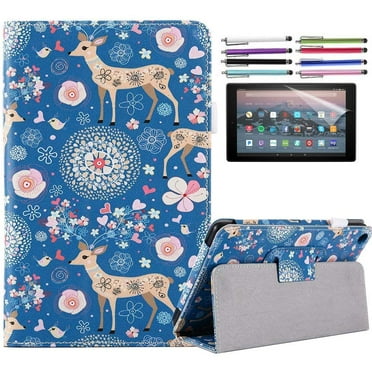 EpicGadget Case for Amazon Fire HD 10 Inch Tablet (11th Generation, 2021 Released) - Lightweight Folio Folding Stand Cover PU Leather Case   1 Screen Protector and 1 Stylus (Deer)