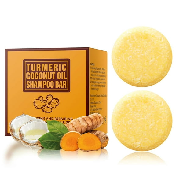 Mooyam 2 Pcs Turmeric Coconut Oil Solid Shampoo Bar, Vegan & All Natural Hair Gro_u_p Shampoo Bar, Strengthening Weak or Damaged Hair - 4.23OZ/120g