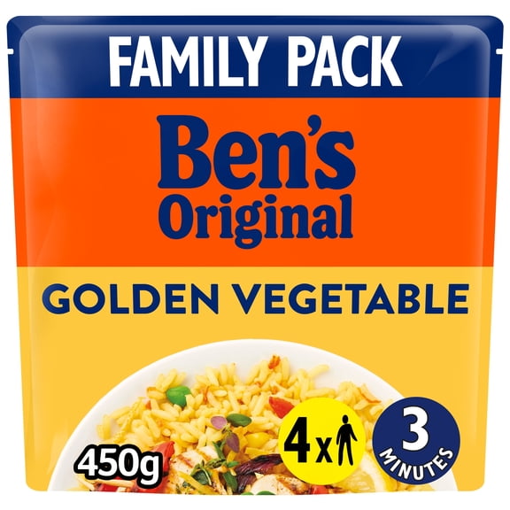 Bens Original Golden Vegetable Microwave Rice Family Pack 450g, Imported from Britain