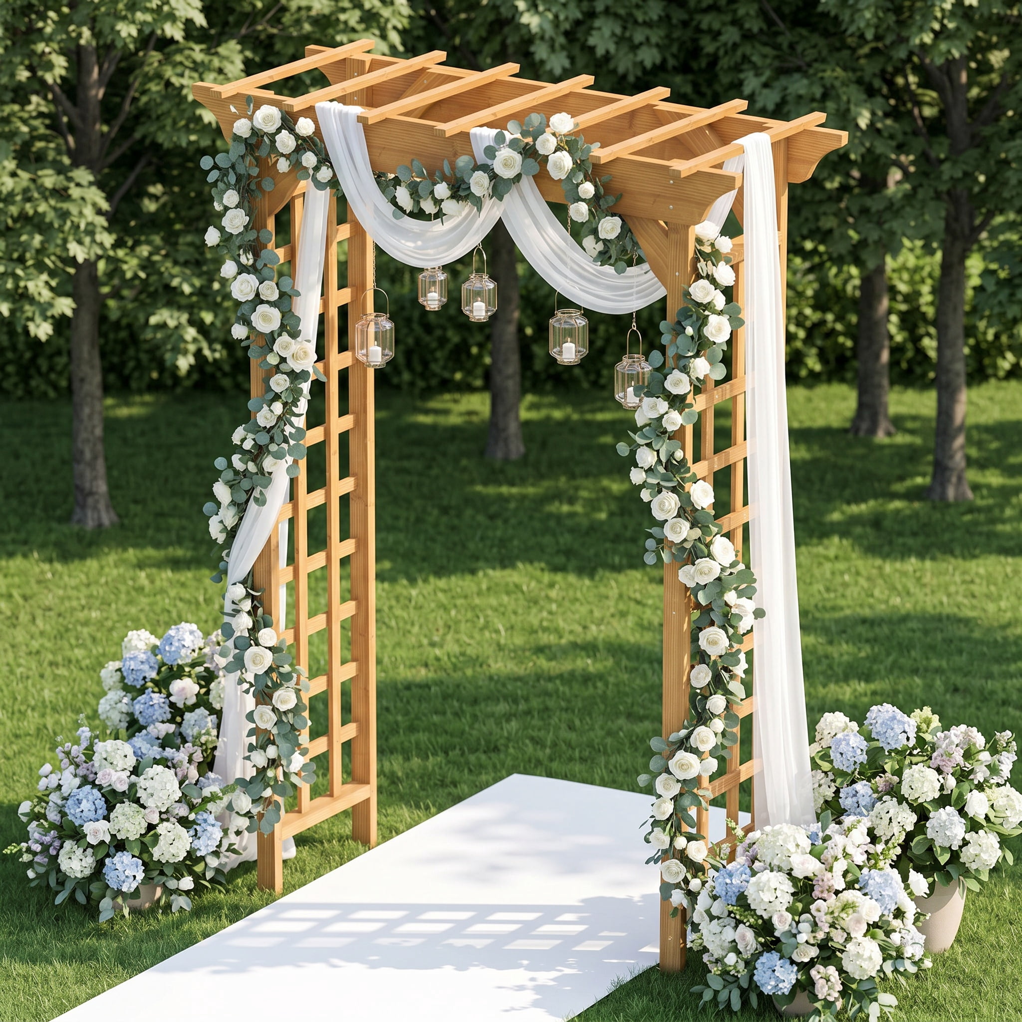 Wooden Garden Arbor with Sturdy Solid Wood Frame, Outdoor Wedding Arch and Plant Trellis for Backyard, Light Brown