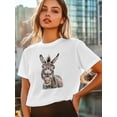 thumbnail image 6 of Women's T-Shirt Funny Animal Donkey Short Sleeve Casual Tee Classic Crew Neck T Shirt for Women White, 3XL, 6 of 7