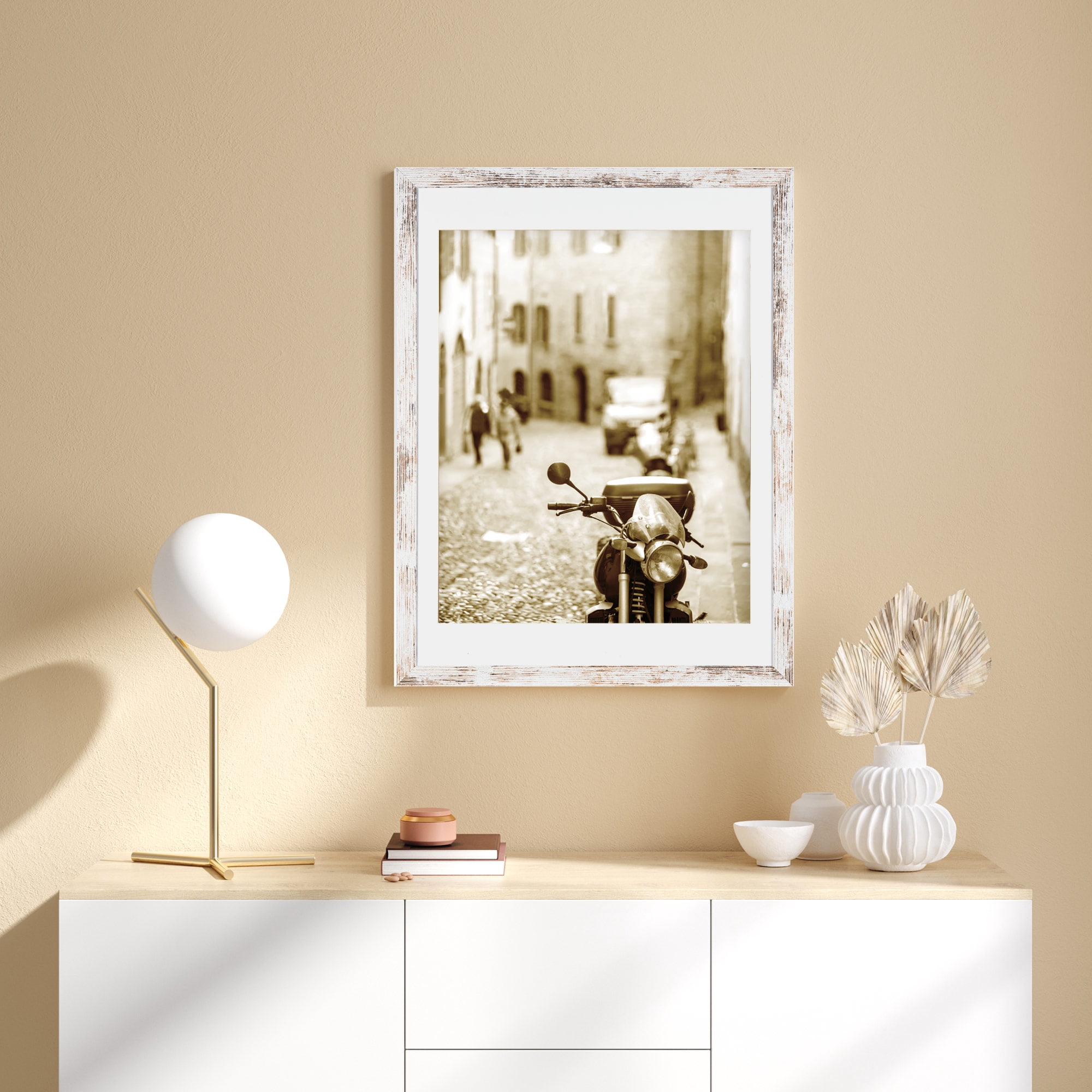 Meframe 18x24 Wooden Picture Frame, Matted to 16x20 Wall Poster Frame, Frosted White