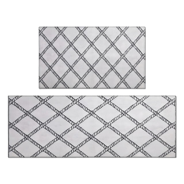 Experience Elegance with Black Boho Kitchen Rug Set - 2 Piece, Non-Slip, Washable Rugs for Black and White Kitchen Floor Decor