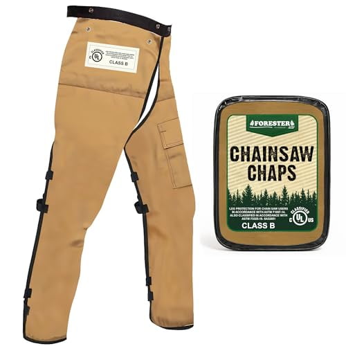 FORESTER Chainsaw Chaps for Men & Women | Apron Style Men's Chain Saw Chaps with Pocket & Adjustable Waist | Chainsaw Safety Equipment | Brown 37"
