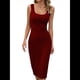 thumbnail image 3 of Vestido de Verano para Mujer, Informal, Sin Mangas, Cuello Cuadrado, Ajustado, con Abertura Lateral, Midi, Acanalado. Vino Tinto S, 3 of 9