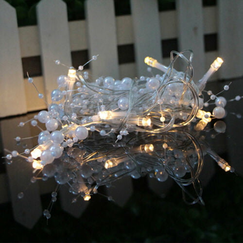 10 LED Cordless Lighted Silver Berry-Beaded Holiday Christmas Garland 3 Colors 