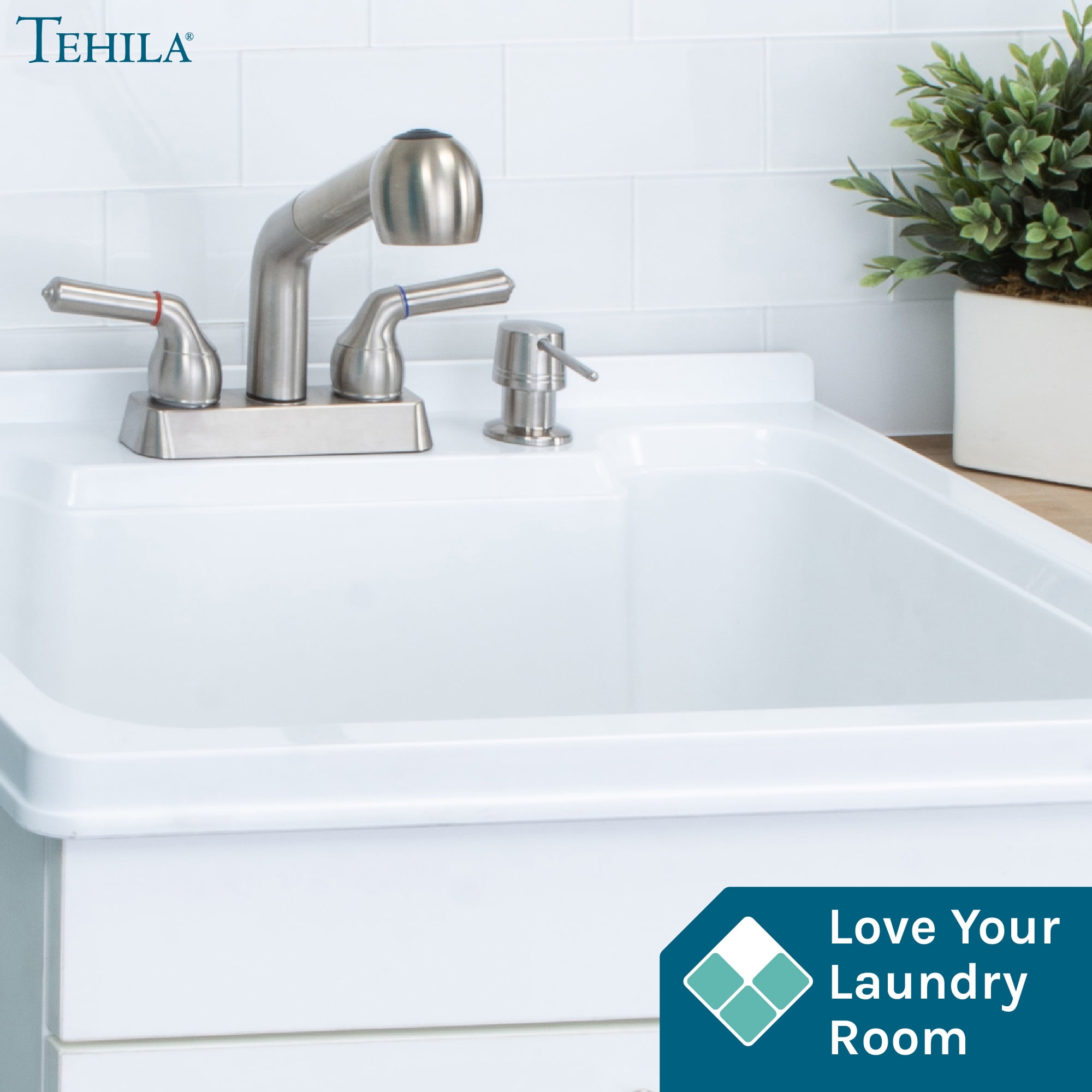 Dual-Handle Pull-Out Faucet Stainless Finish for Laundry Sink