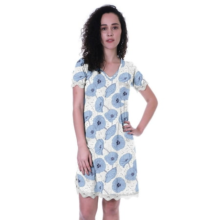 

Moomaya Printed Nightwear Dress For WomenS Short Sleeve V-Neck Sleepwear Nightgown Dress