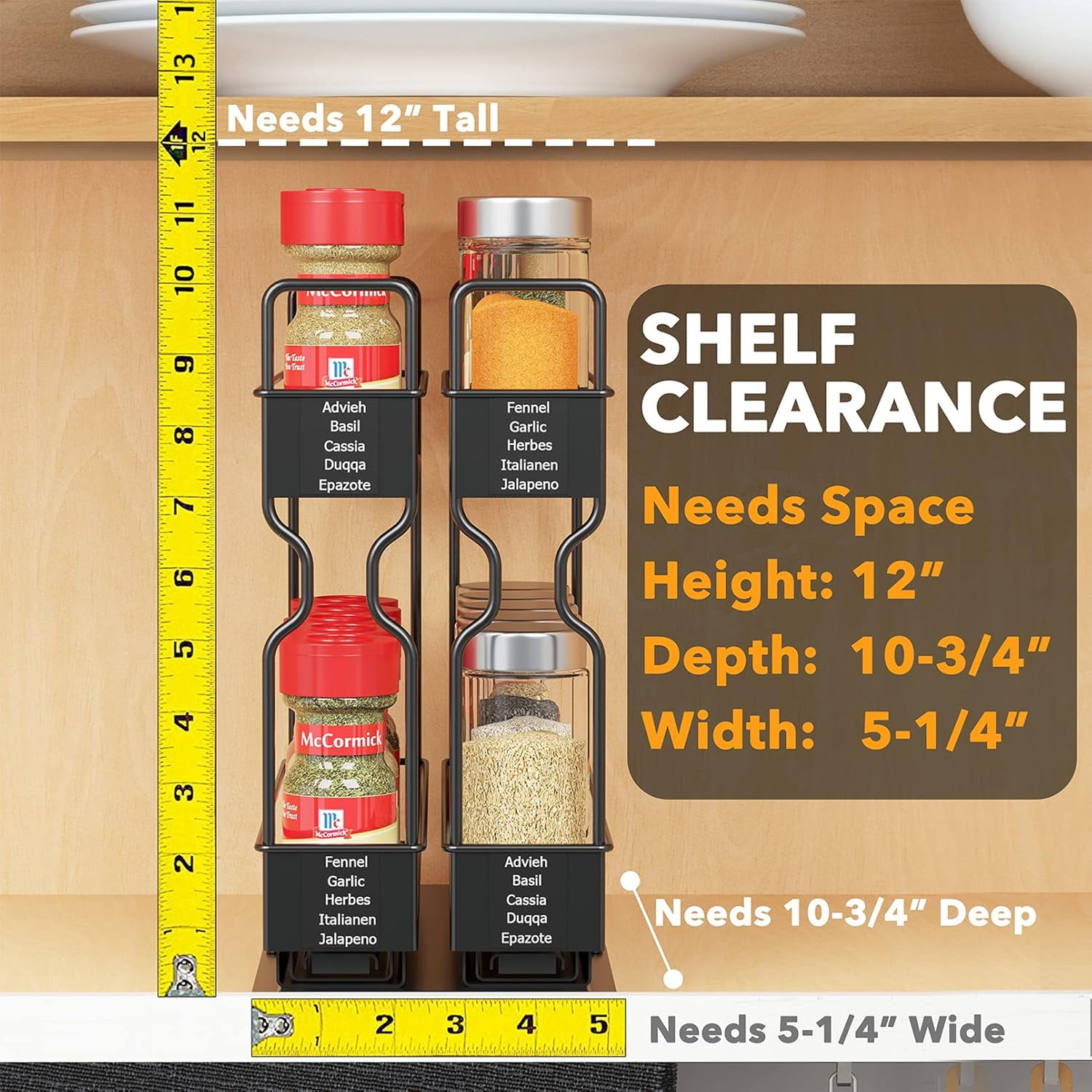 SpaceAid Pull Out Spice Rack Organizer with Labels, 2 Drawers 2-Tier, 5.2" W x10.75 D x10 H