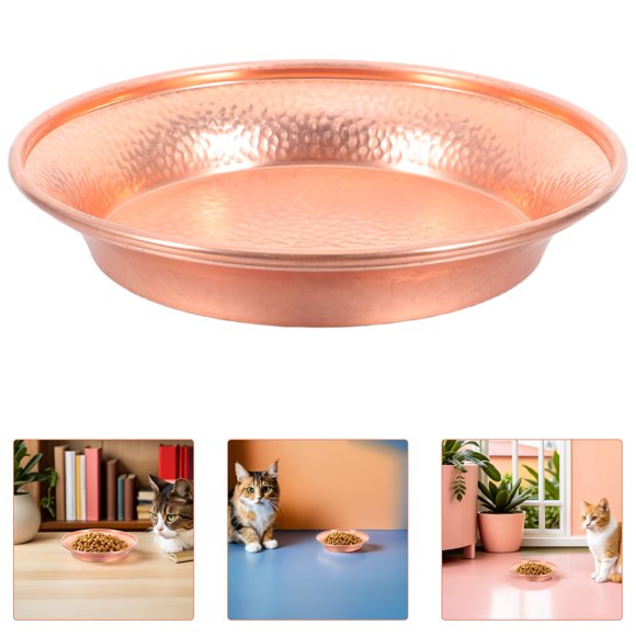 Phenofice De Cobre Martillado Dorado Para Mascotas Con Base Antiderrame Y Decorativo Lujoso