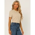 thumbnail image 2 of Blusa de lunares Allegra K de manga corta con cuello Peter Pan Beige Obscuro XS, 2 of 5