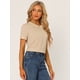 thumbnail image 2 of Blusa Camisa Camiseta de lunares de manga corta con cuello Peter Pan de verano para mujer Beige Obscuro S, 2 of 5