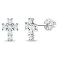thumbnail image 1 of 14k White Gold Tiny Cubic Zirconia Religious Cross Screw Back Earrings for Girls, 1 of 6