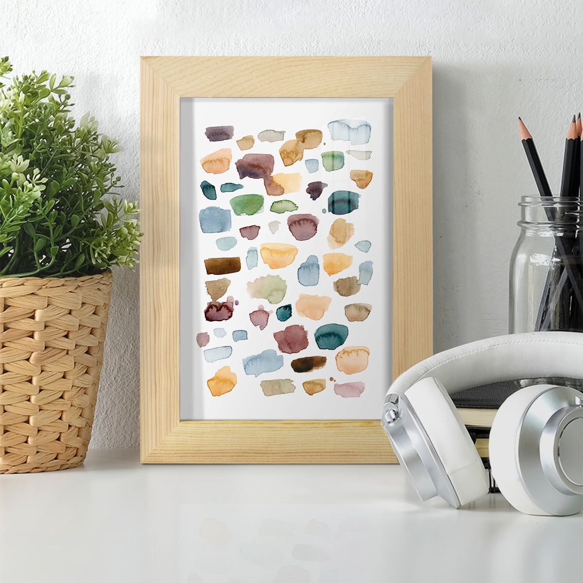 Shattered Segments I - Framed Print w/glass - Natural Wood