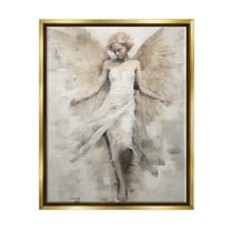 Stupell Industries Ivory Abstract Angel Animals & Insects Painting Gold Floater Framed Canvas Art Print Wall Art, 17 x 21