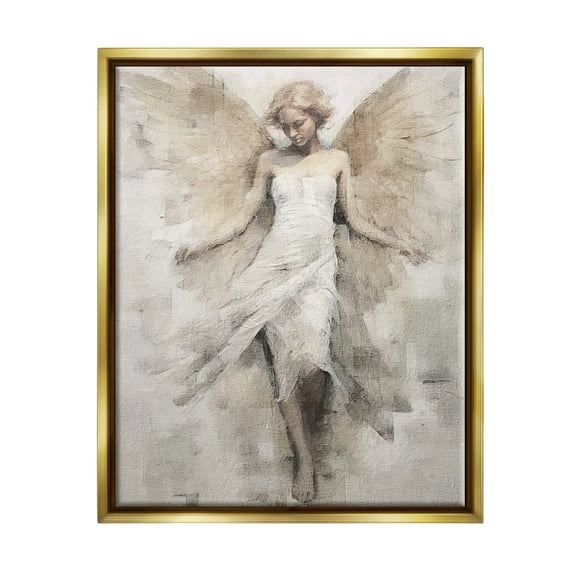 Stupell Industries Ivory Abstract Angel Animals & Insects Painting Gold Floater Framed Canvas Art Print Wall Art, 17 x 21