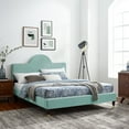 thumbnail image 2 of Platform Bed Frame, Full Size, Blue, Velvet, Modern Contemporary, Bedroom Master Guest Suite Room, 2 of 10