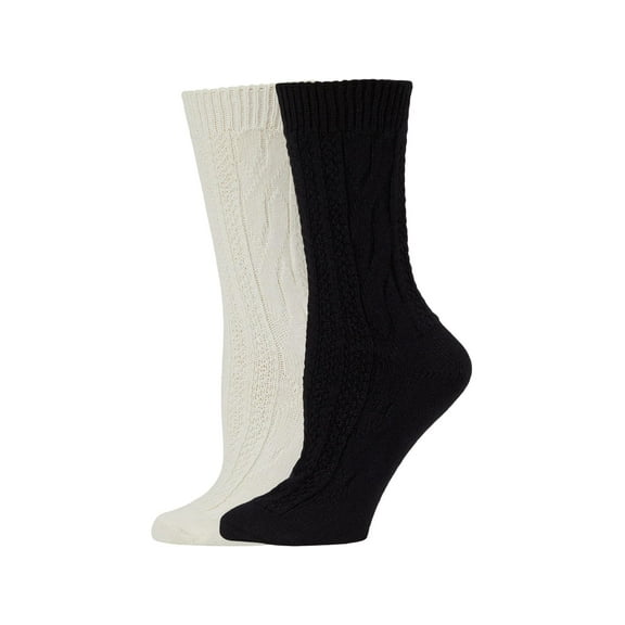 HUE Smart Temp Cable Ribbed Boot Socks 2-Pair Pack Ivory One Size