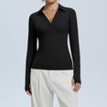 thumbnail image 2 of Lumtrix Womens Long Sleeve V Neck Polo Shirts Thumb Holes Business Casual Collared Tops Slim Fitted Basic 2026 Spring Tees Black L, 2 of 7