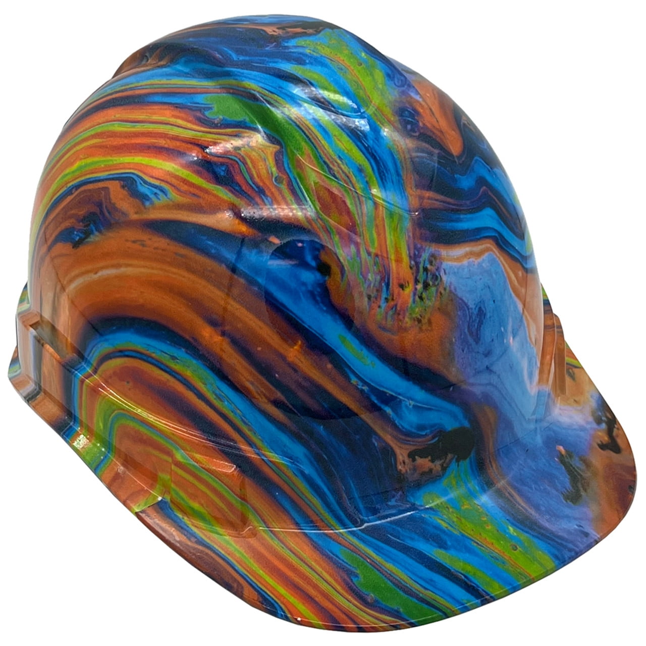 Oil Spill Design Hydro Dipped Hard Hats Cap Style Design with 4 Pt Suspension