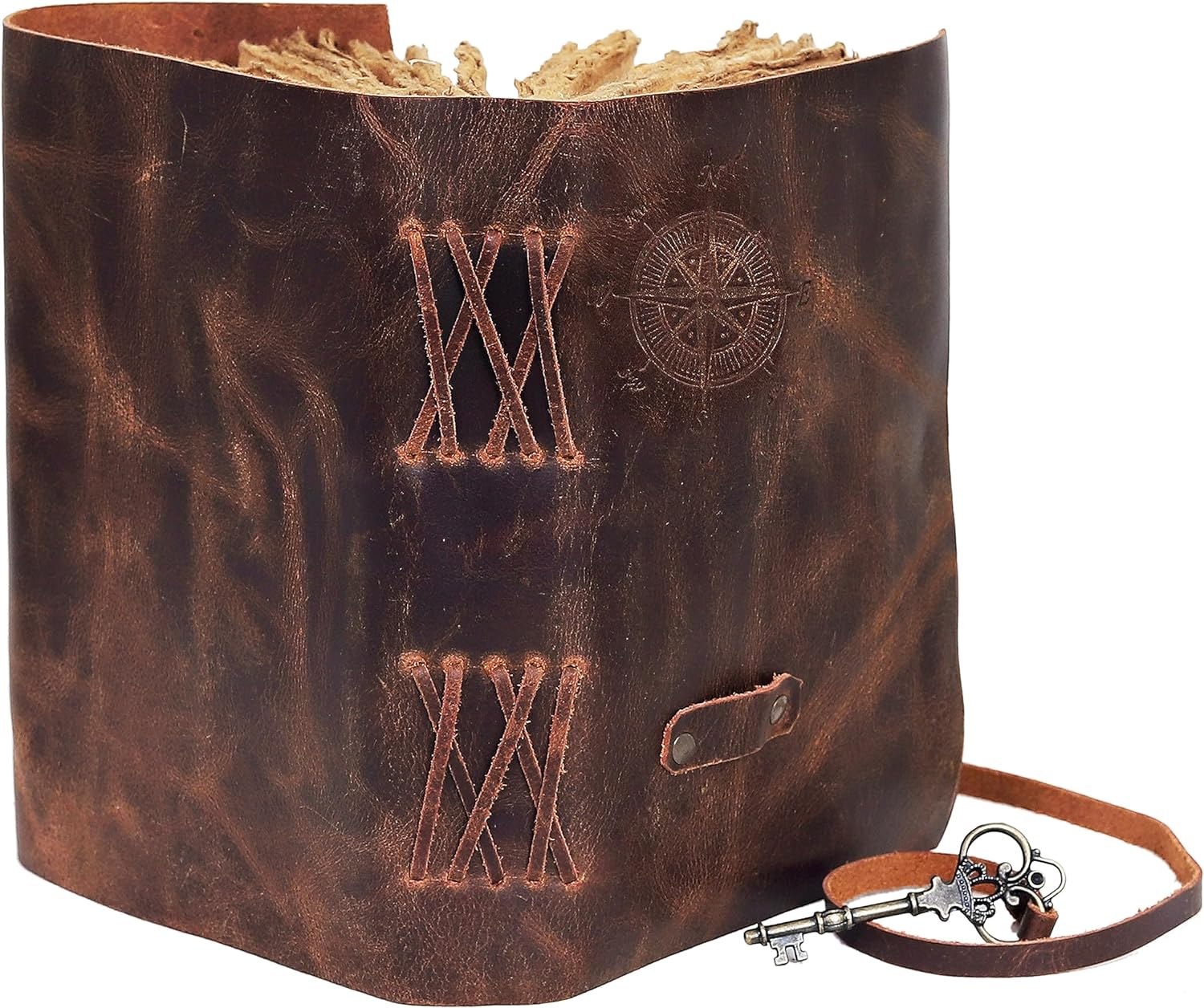 Cuero Bags Lockable 8" x 6" Vintage Leather Journal, Brown
