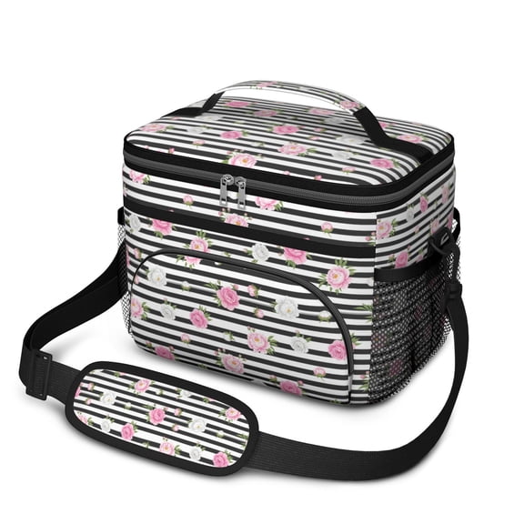 Lunch Box Pioneer Flower Floral Print Pattern Insulated Lunch Bag for Women Men,Medium Leakproof Lunchbox Cooler Bag Adjustable Strap,10 X 6.7 X 8 Inches