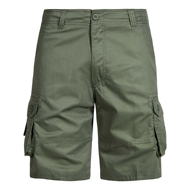 Pisexur Mens Shorts,Mens Cargo Shorts,Men Solid Color Button Fashion Multiple Pockets Drawstring Shorts Army Green,31