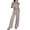 Gray, variant on Kovlvoll Women 2 Piece Outfits Summer Short Sleeve Hollow Top Wide Leg Drawstring Elastic Waist Pants Suits with Pocket