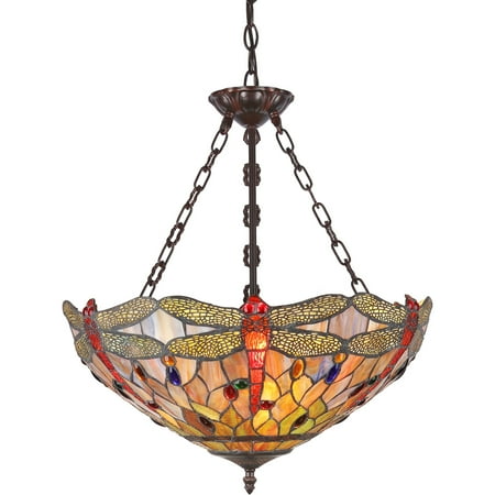Chloe Lighting Anisoptera Purity Tiffany-Style 3-Light Dragonfly Inverted Ceiling Pendant Fixture with 18" Shade