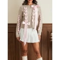 thumbnail image 3 of Gupgi Women Ribbon Sweater Cute Long Sleeve Bow Cable Knit Pullover Fall Winter Knitwear, 3 of 9