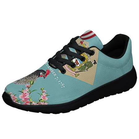 

Delaware Stte Peach Blossom Flower and Blue Hen Shoes Sneakers Black Size 8