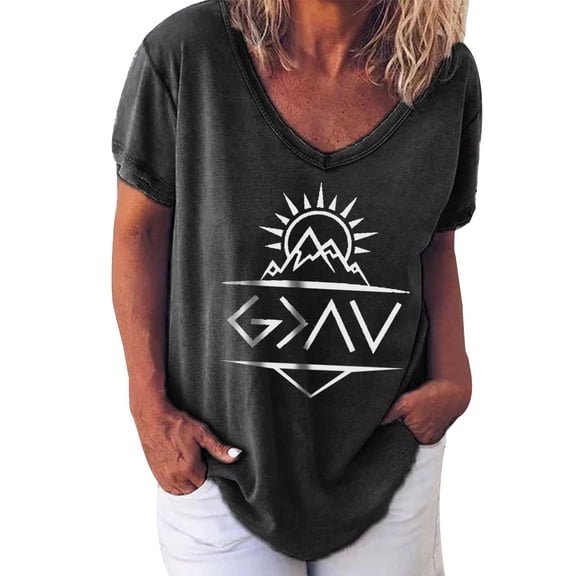 Baqcunre T Shirts For Women Women'S Printed V Neck Short Sleeve T Shirt Womens Tops Womens Blouses Black L