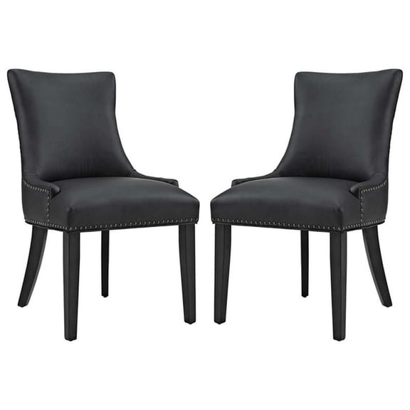 Maklaine 20.5" Solid Rubberwood and Vinyl Dining Chair in Black (Set of 2)