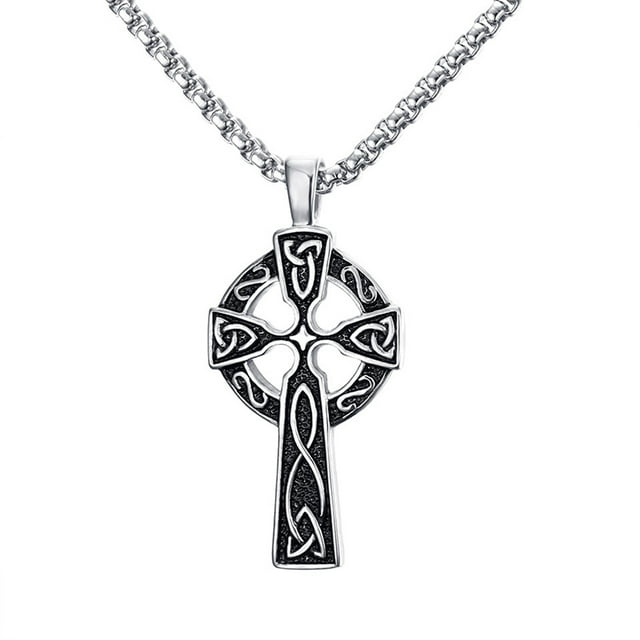 Collier Pendentif Croix Celtique Religion Acier Inoxydable Métal Bijoux 24 Pouces