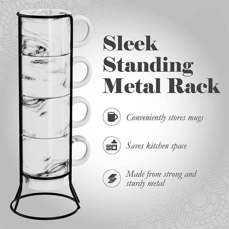 American Atelier Ceramic Multi-Color Mug & Rack Set – 4 Cups & Standing  Metal Rack for Kitchen Countertop